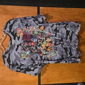 Johnny Was  blue camo with floral print XL